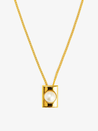 Square Pearl Pendant Short Necklace