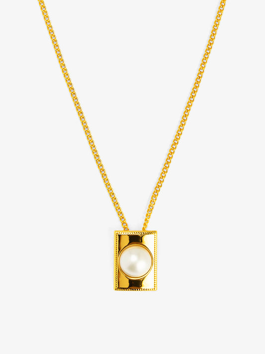 Square Pearl Pendant Short Necklace