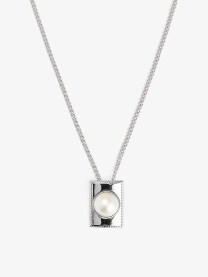 Square Pearl Pendant Short Necklace