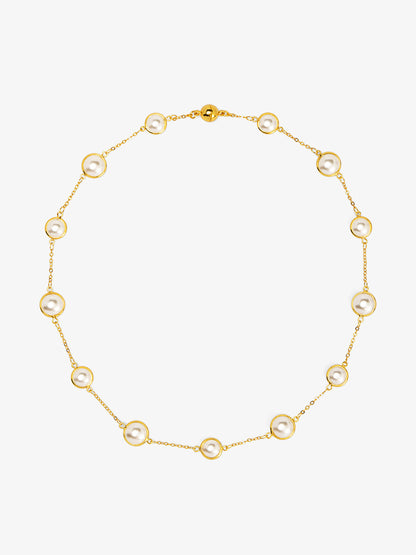 Half Pearl and Chain Magnet Short Necklace