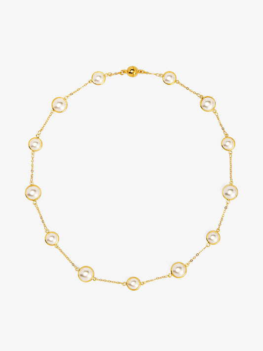 Half Pearl and Chain Magnet Short Necklace