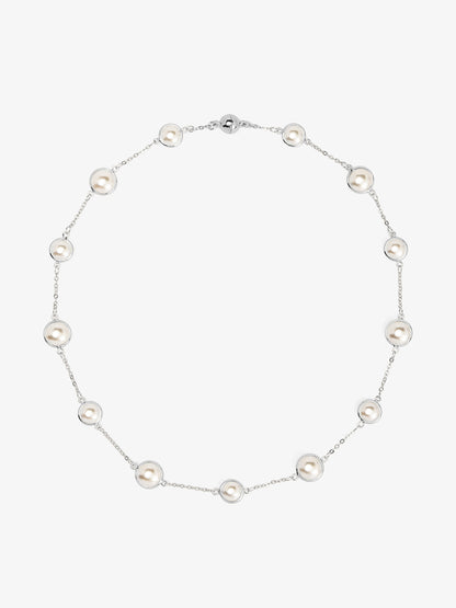 Half Pearl and Chain Magnet Short Necklace