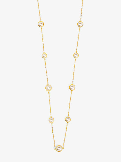 Half Pearl and Chain Magnet Long Necklace