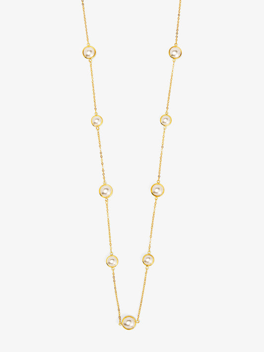 Half Pearl and Chain Magnet Long Necklace