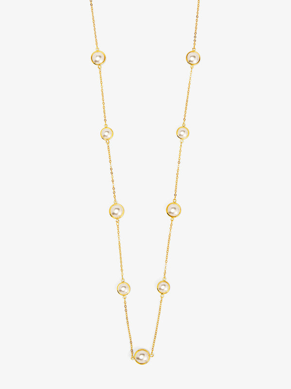 Half Pearl and Chain Magnet Long Necklace