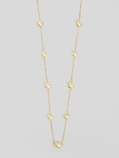 Half Pearl and Chain Magnet Long Necklace