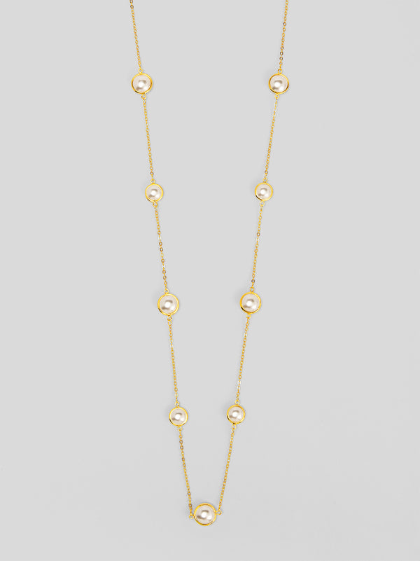 Half Pearl and Chain Magnet Long Necklace