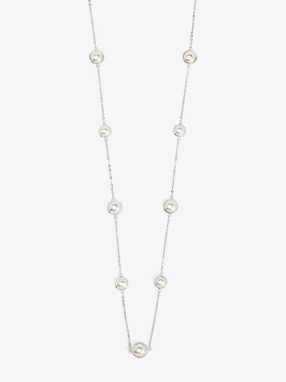 Half Pearl and Chain Magnet Long Necklace