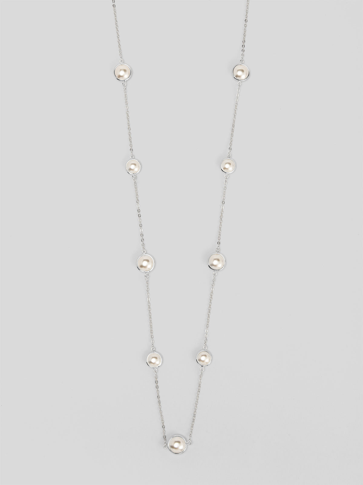 Half Pearl and Chain Magnet Long Necklace