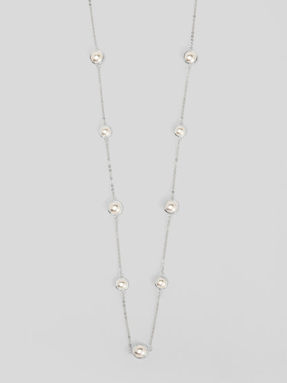 Half Pearl and Chain Magnet Long Necklace