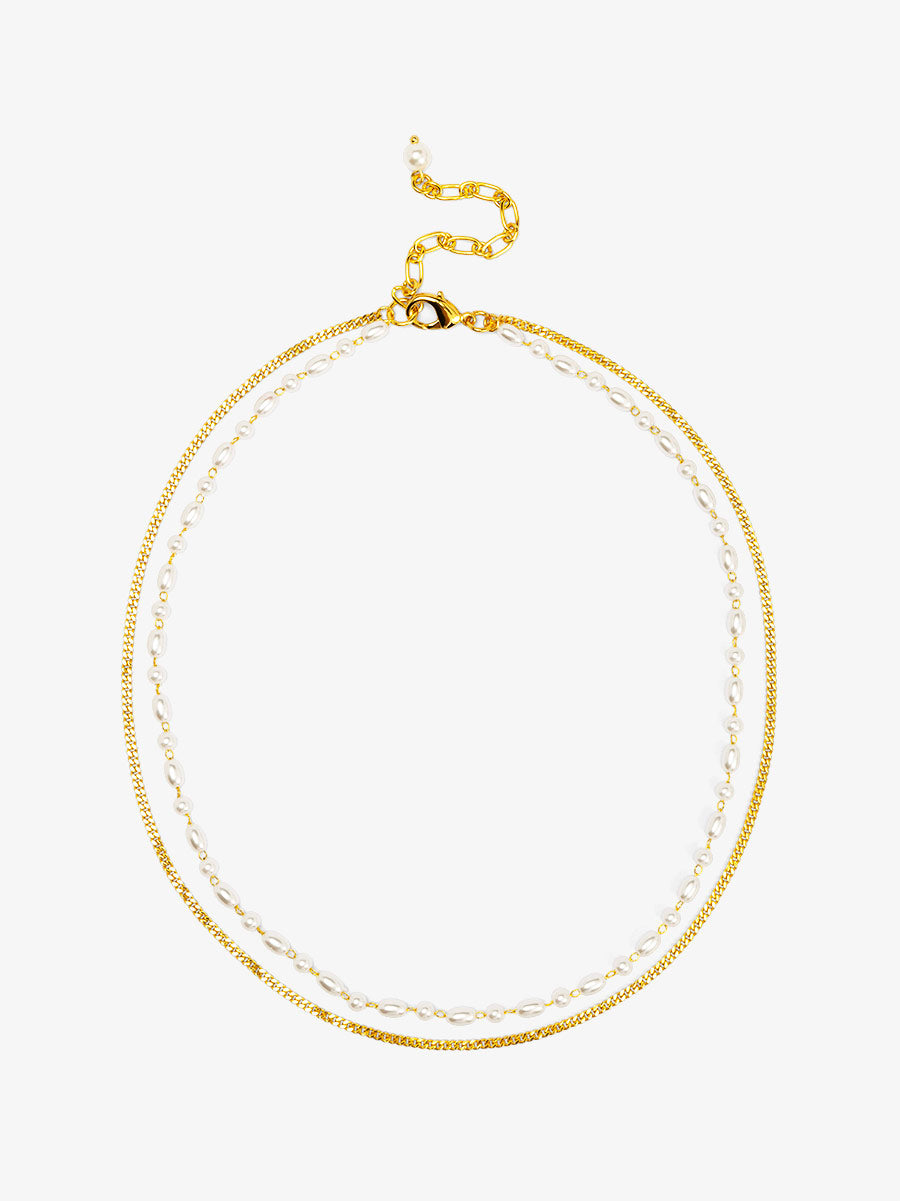 Chain and Pearl Layered Short Necklace
