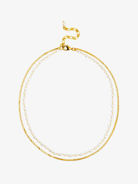 Chain and Pearl Layered Short Necklace