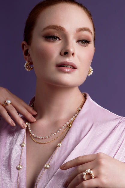 Chain and Pearl Layered Short Necklace