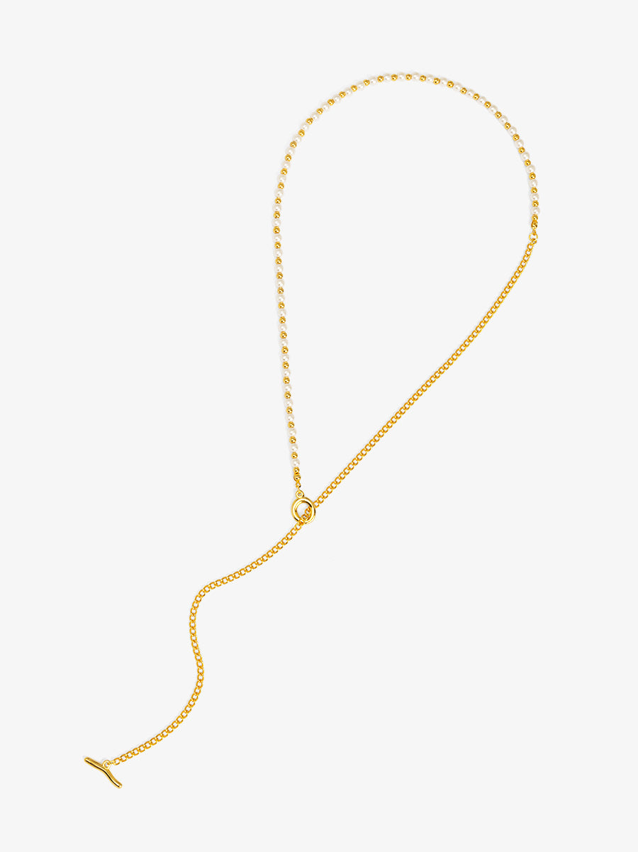Asymmetrical Pearl and Chain Toggle Necklace