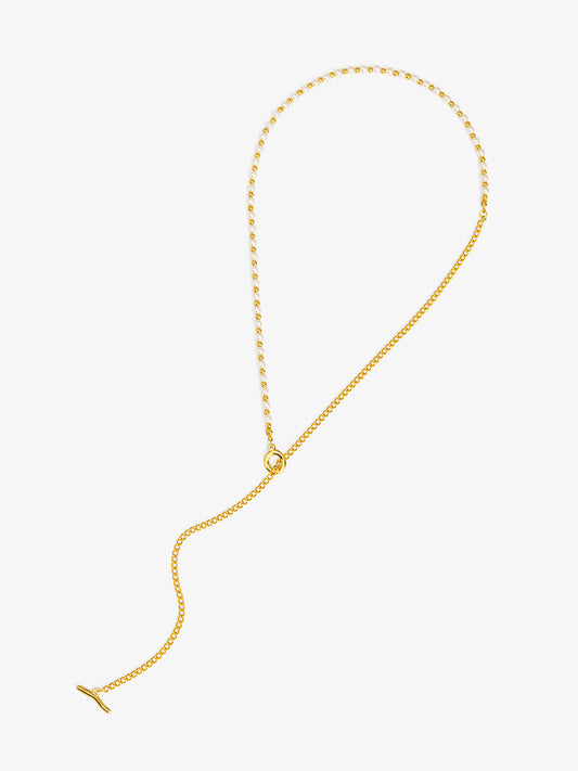 Asymmetrical Pearl and Chain Toggle Necklace