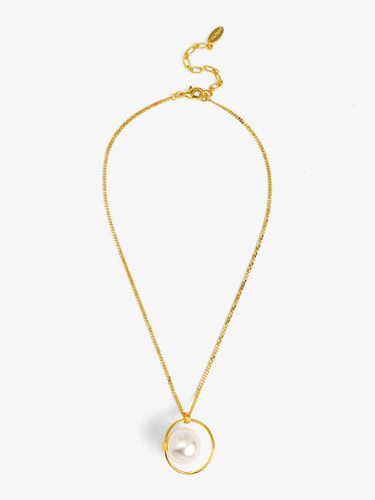 Encircled Pearl Charm Pendant Necklace
