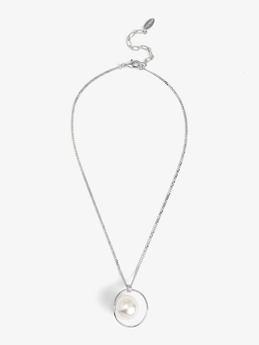 Encircled Pearl Charm Pendant Necklace