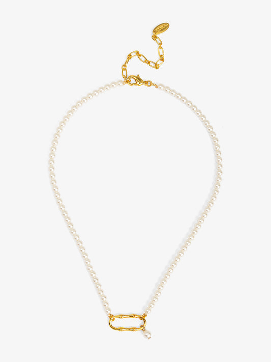 Bamboo Link Pendant Pearl Collar Necklace