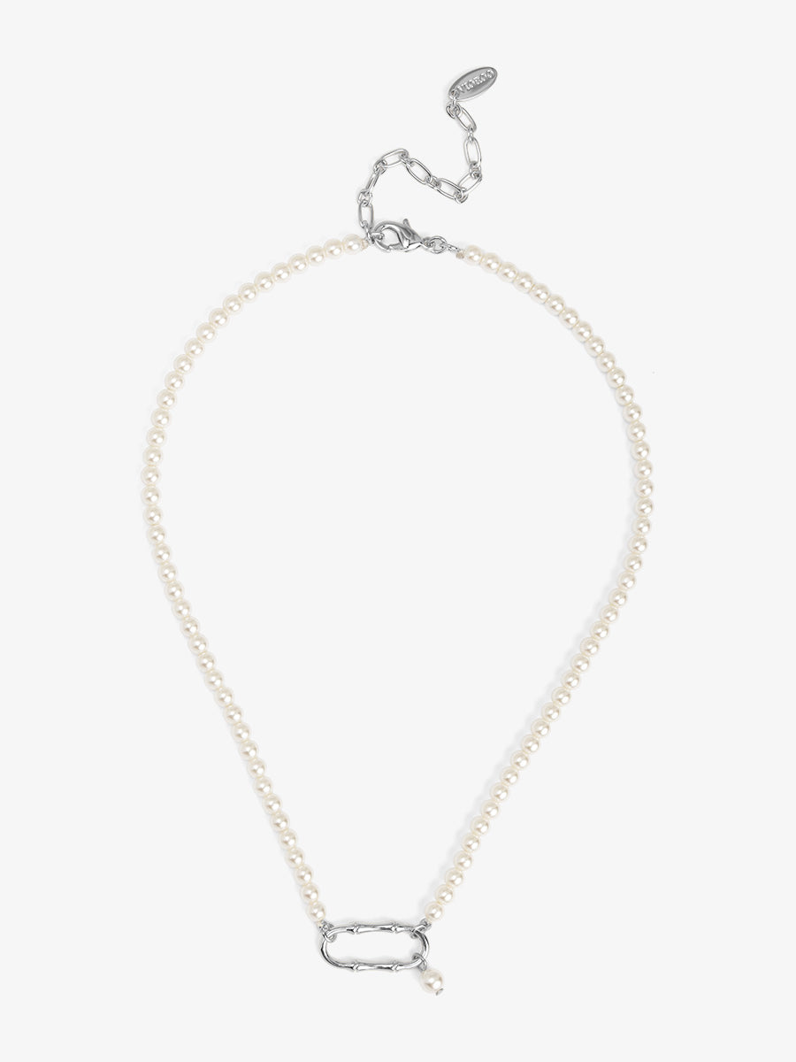 Bamboo Link Pendant Pearl Collar Necklace