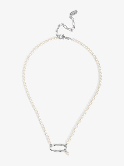Bamboo Link Pendant Pearl Collar Necklace