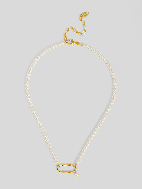Bamboo Link Pendant Pearl Collar Necklace
