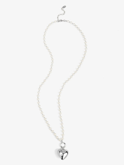 Heart Charm Pearl Long Necklace