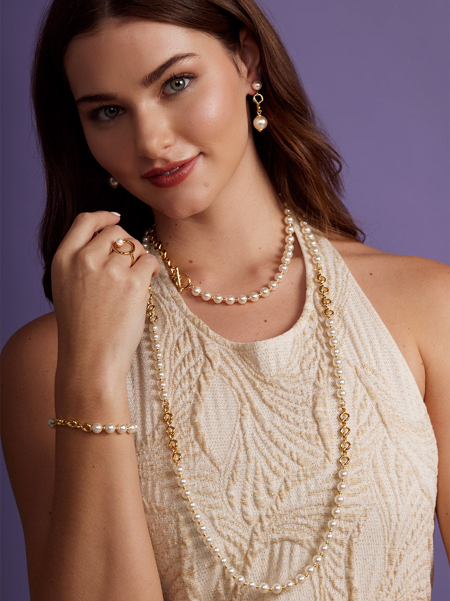 Twisted Link Pearl Long Necklace