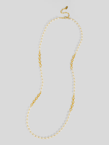 Twisted Link Pearl Long Necklace