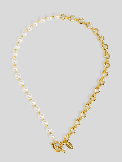 Twisted Link Pearl Toggle Necklace