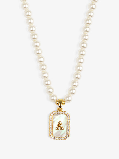 Pearl Initial Pendant Short Necklace