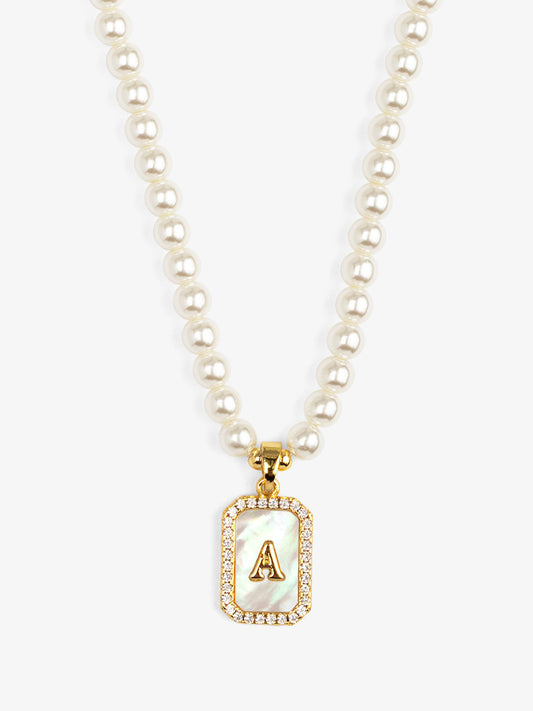 Pearl Initial Pendant Short Necklace