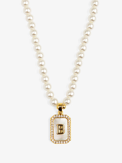 Pearl Initial Pendant Short Necklace