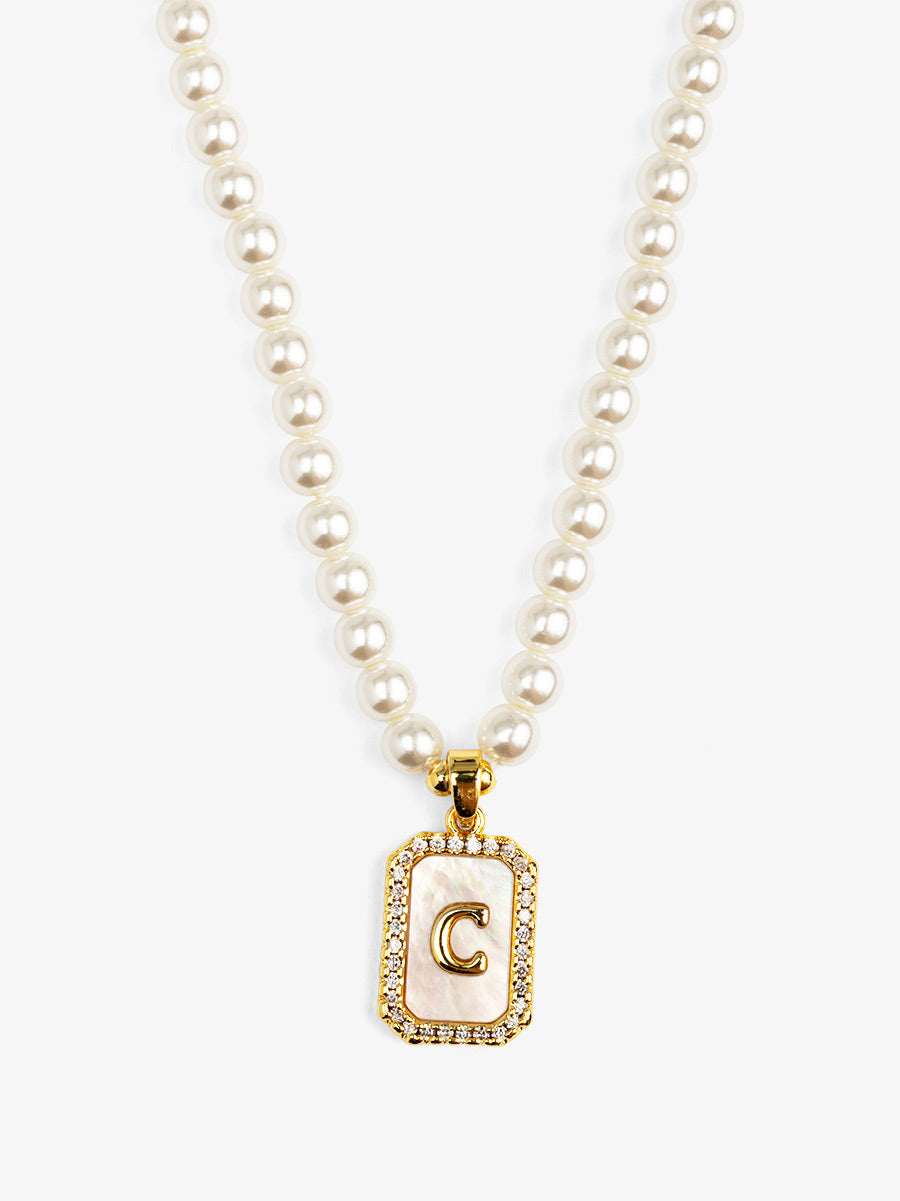 Pearl Initial Pendant Short Necklace