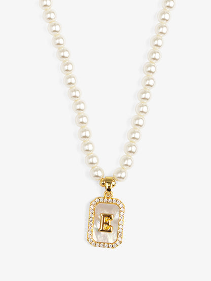 Pearl Initial Pendant Short Necklace
