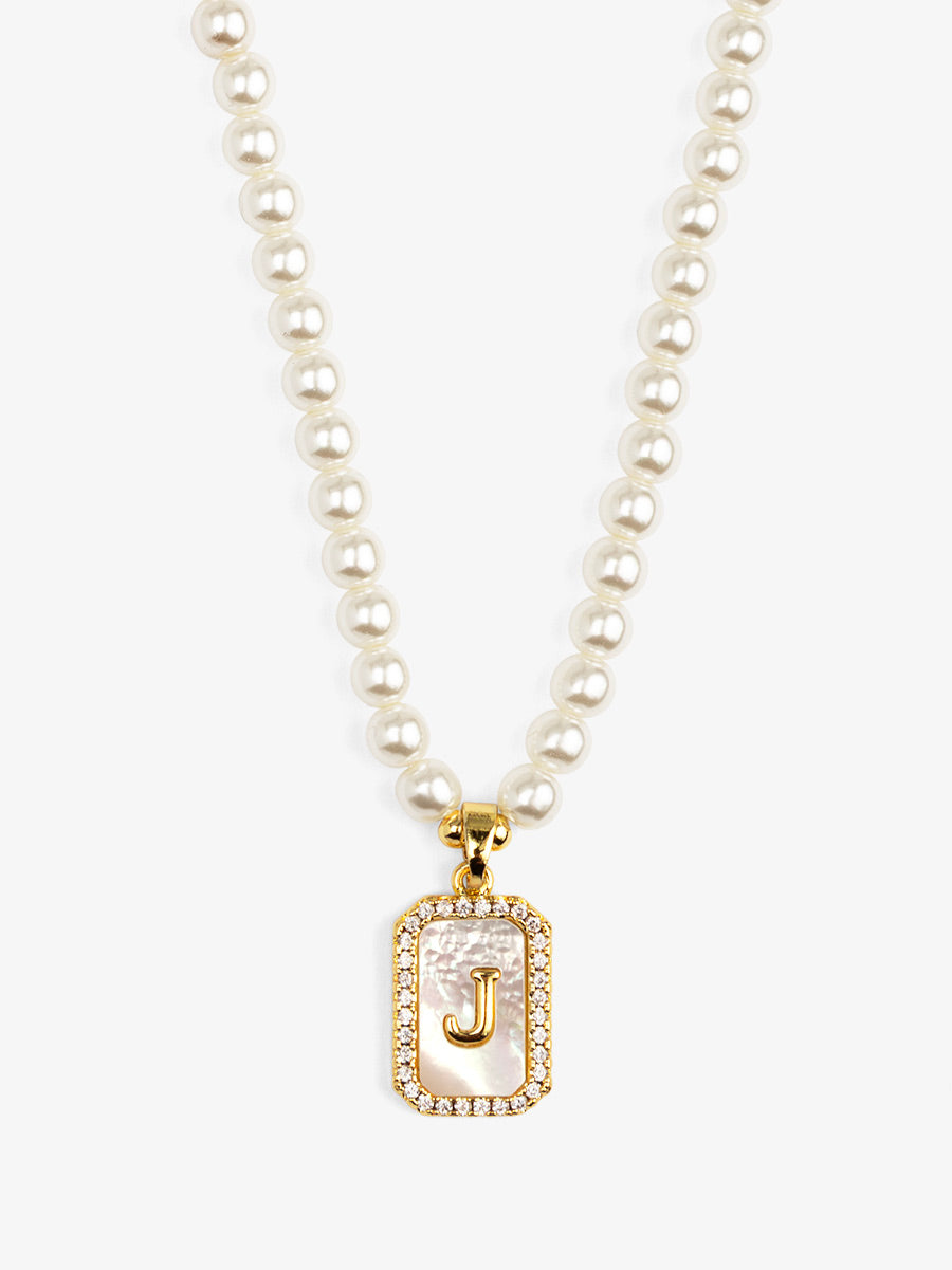 Pearl Initial Pendant Short Necklace