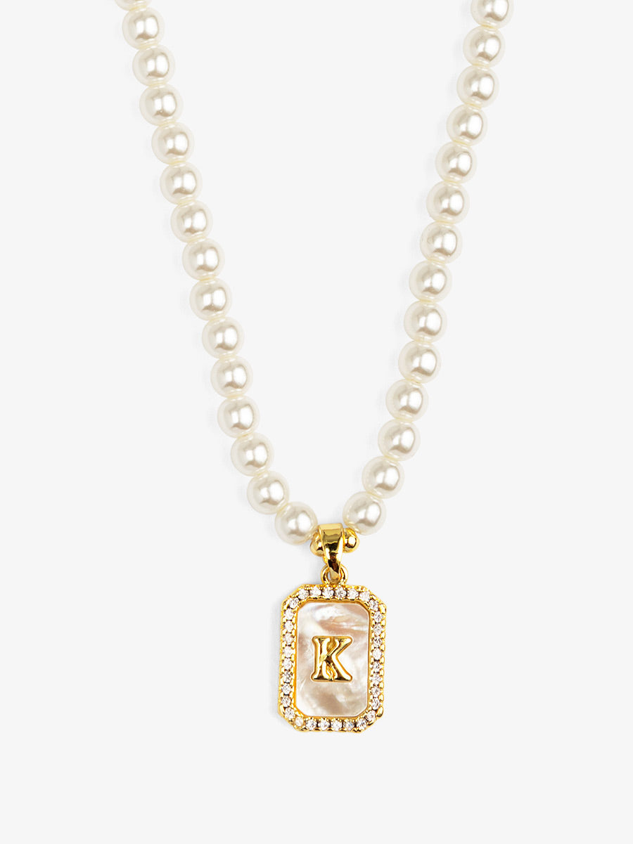 Pearl Initial Pendant Short Necklace