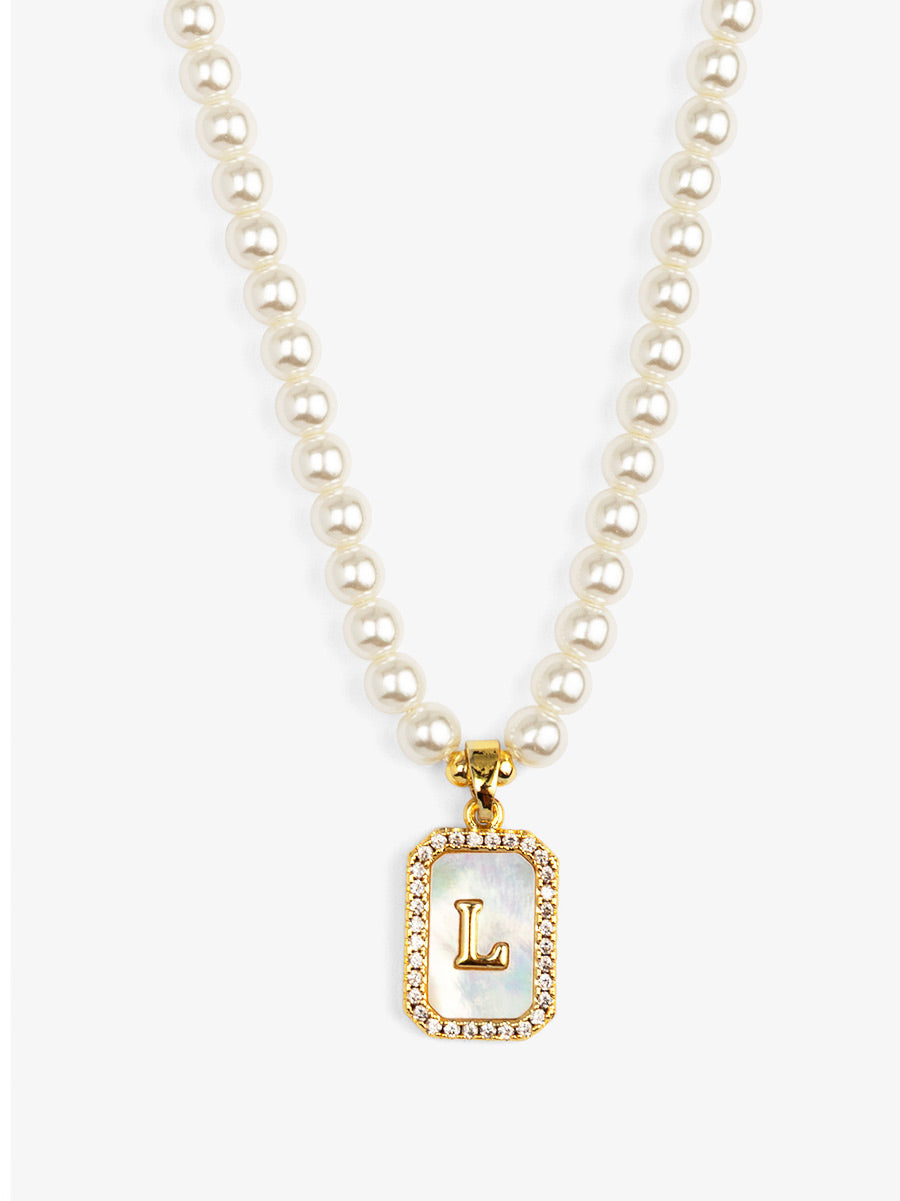 Pearl Initial Pendant Short Necklace