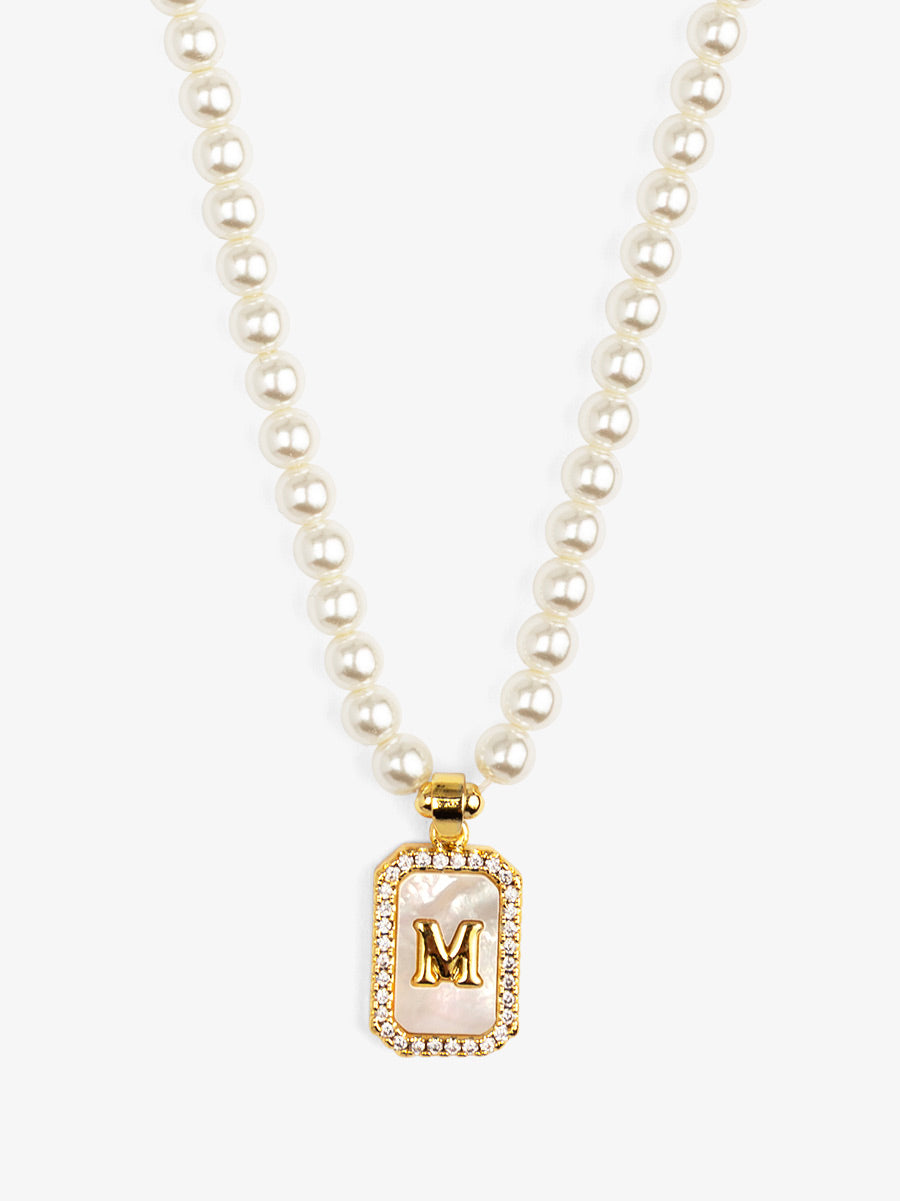 Pearl Initial Pendant Short Necklace
