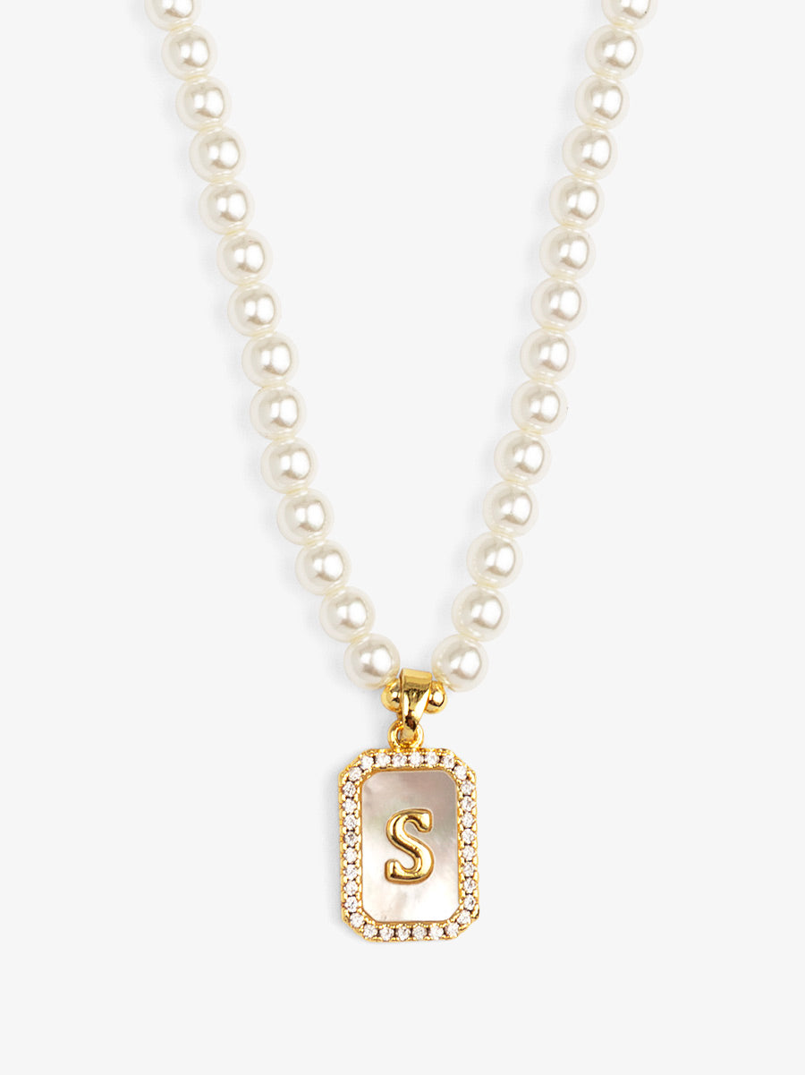Pearl Initial Pendant Short Necklace