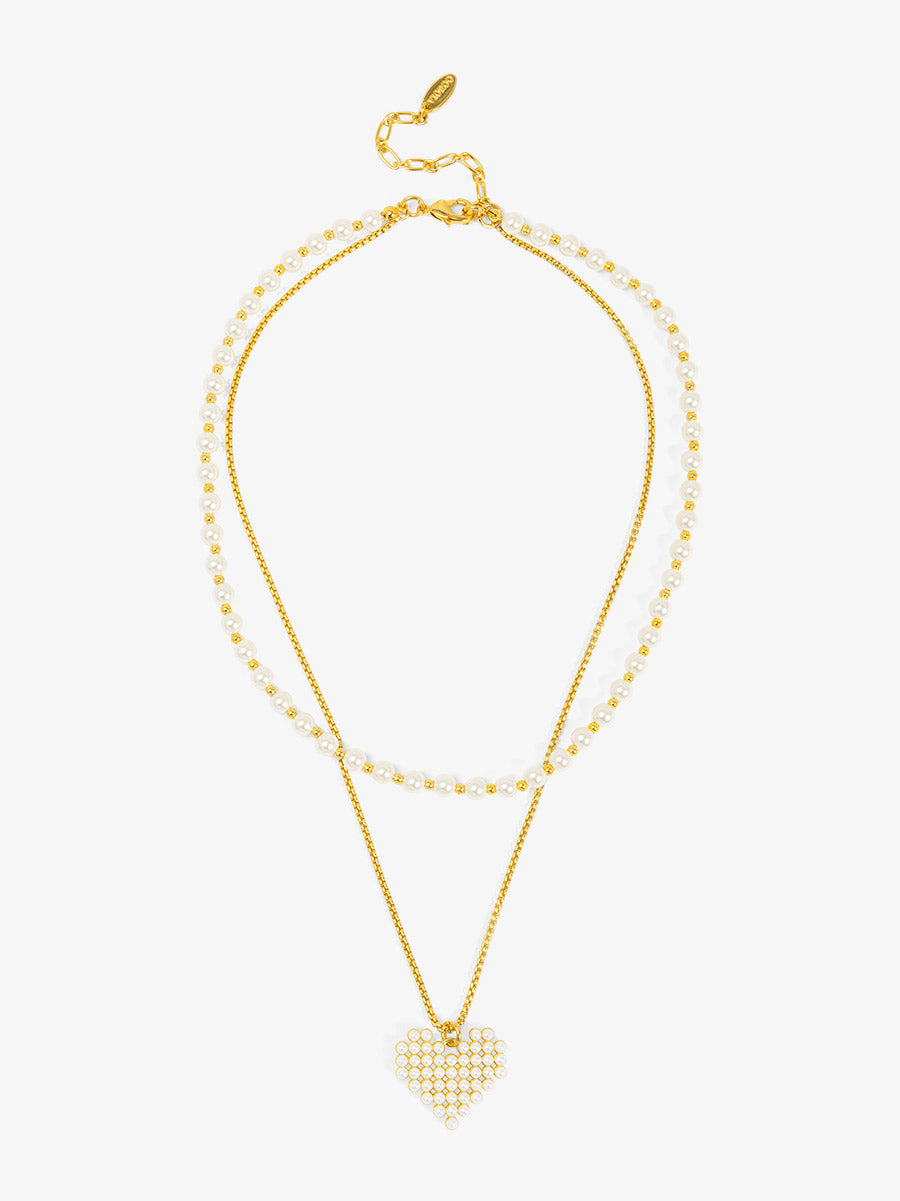 Beaded Heart Layered Pearl Necklace