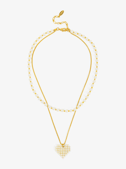 Beaded Heart Layered Pearl Necklace