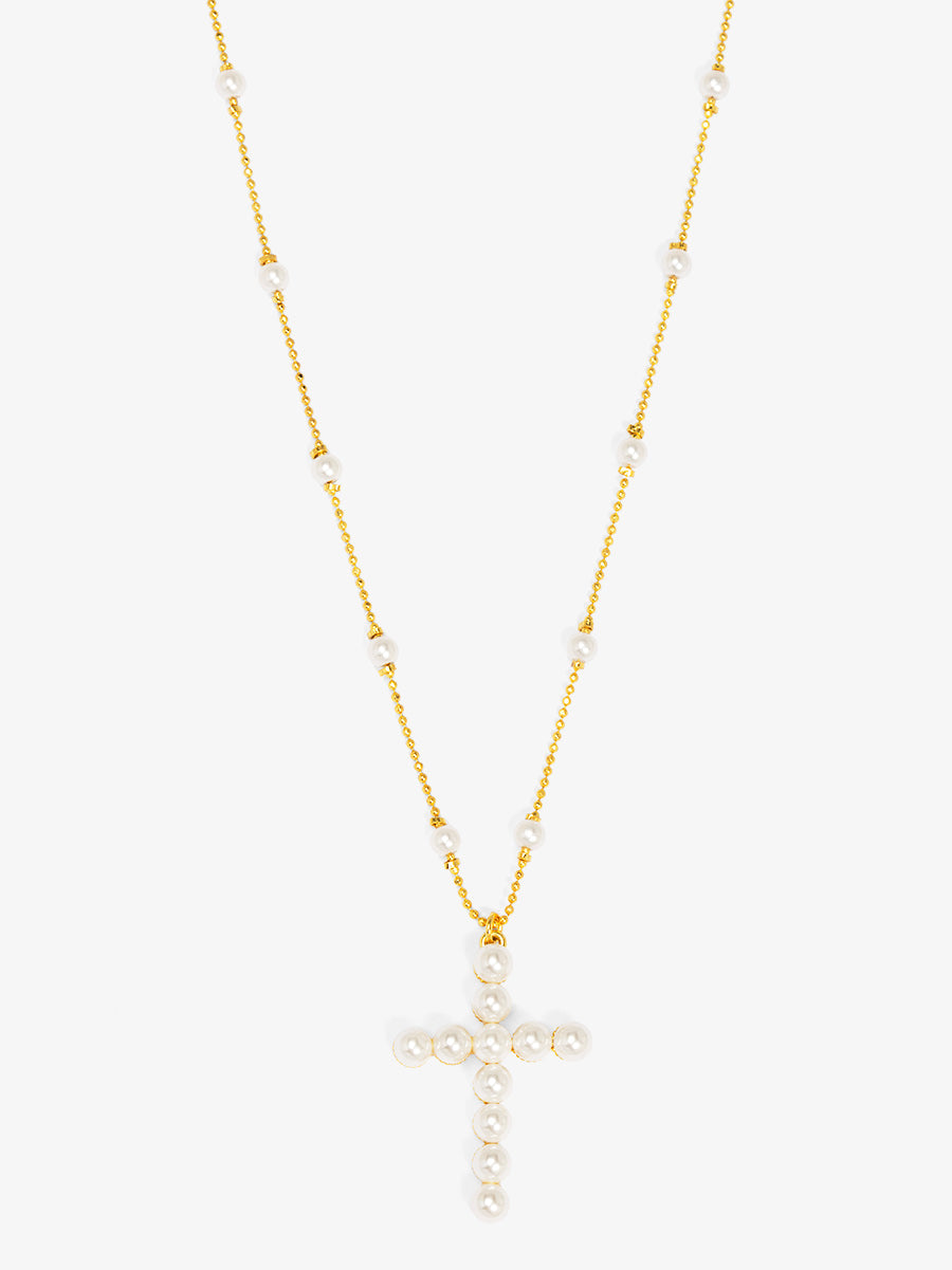 Pearl Cross Pendant Necklace