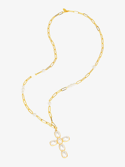 Oversized Baroque Cross Pendant Long Necklace
