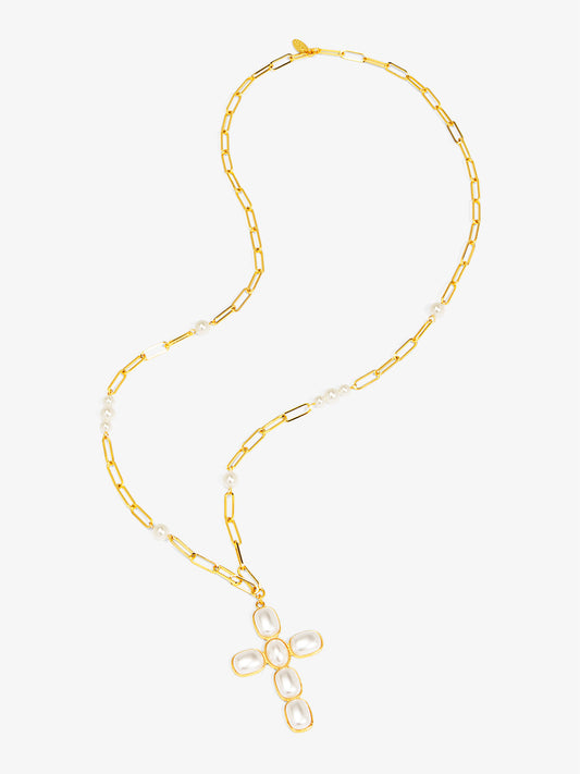 Oversized Baroque Cross Pendant Long Necklace