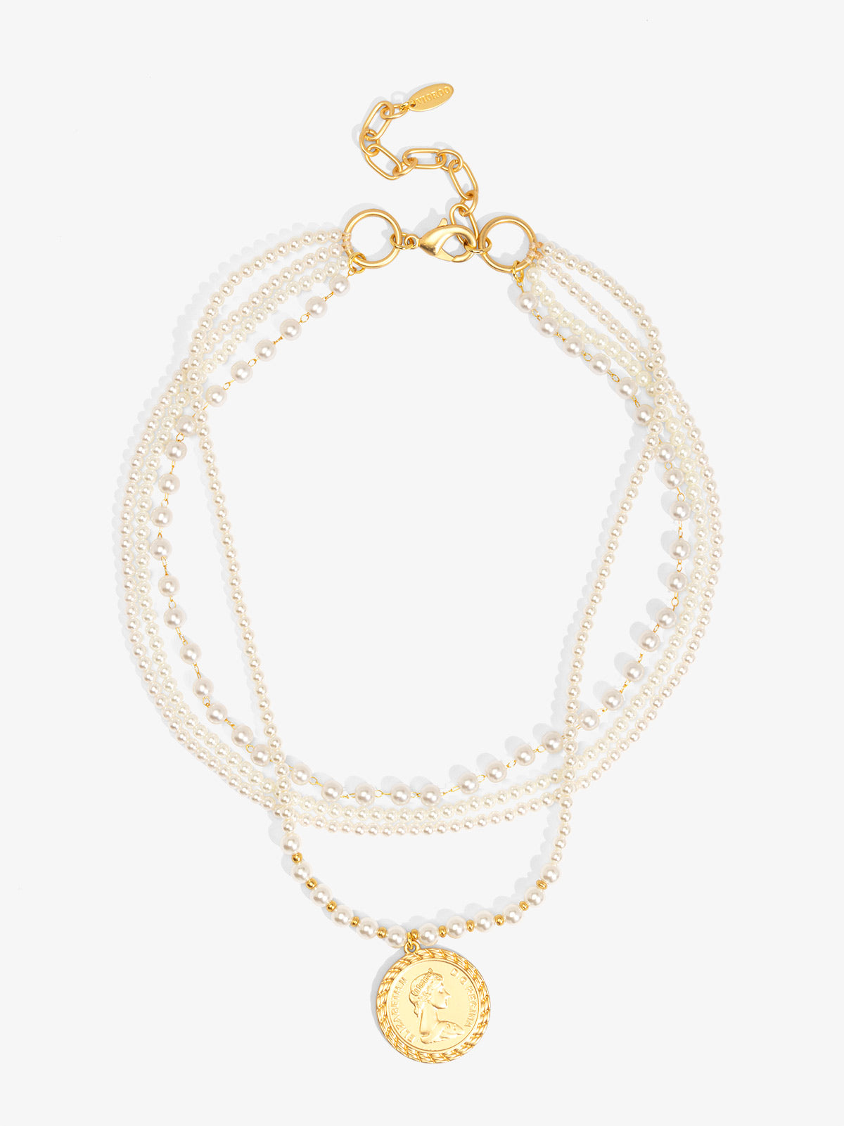 Layered Pearl Coin Pendant Short Necklace