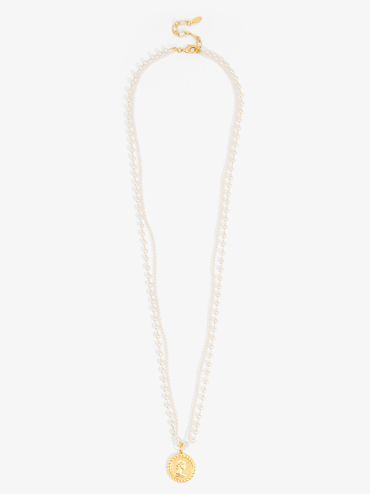 Layered Pearl Coin Pendant Long Necklace