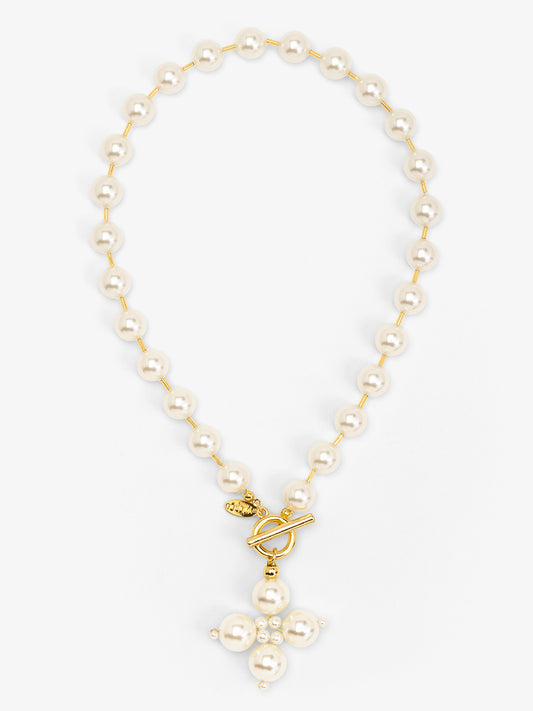 Pearl Cross Toggle Necklace