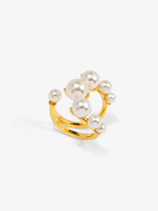 Clustered Pearl Spiral Ring