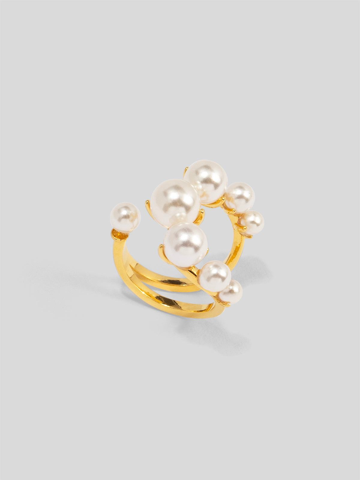 Clustered Pearl Spiral Ring