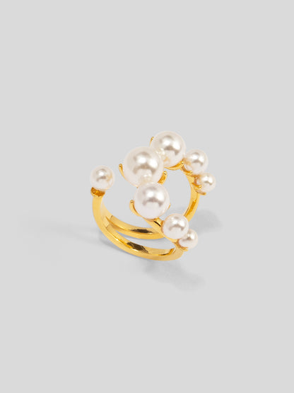 Clustered Pearl Spiral Ring